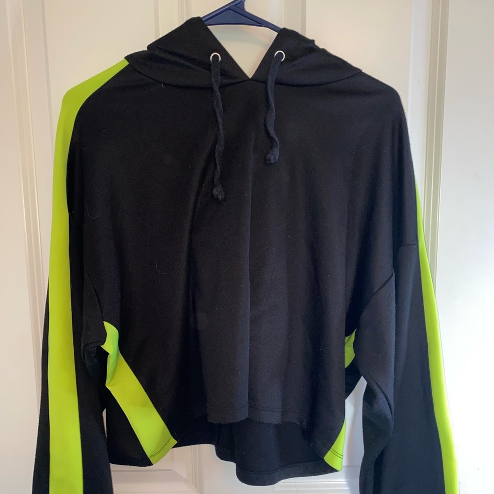 Black and neon striped long sleeve athletic hoodie
